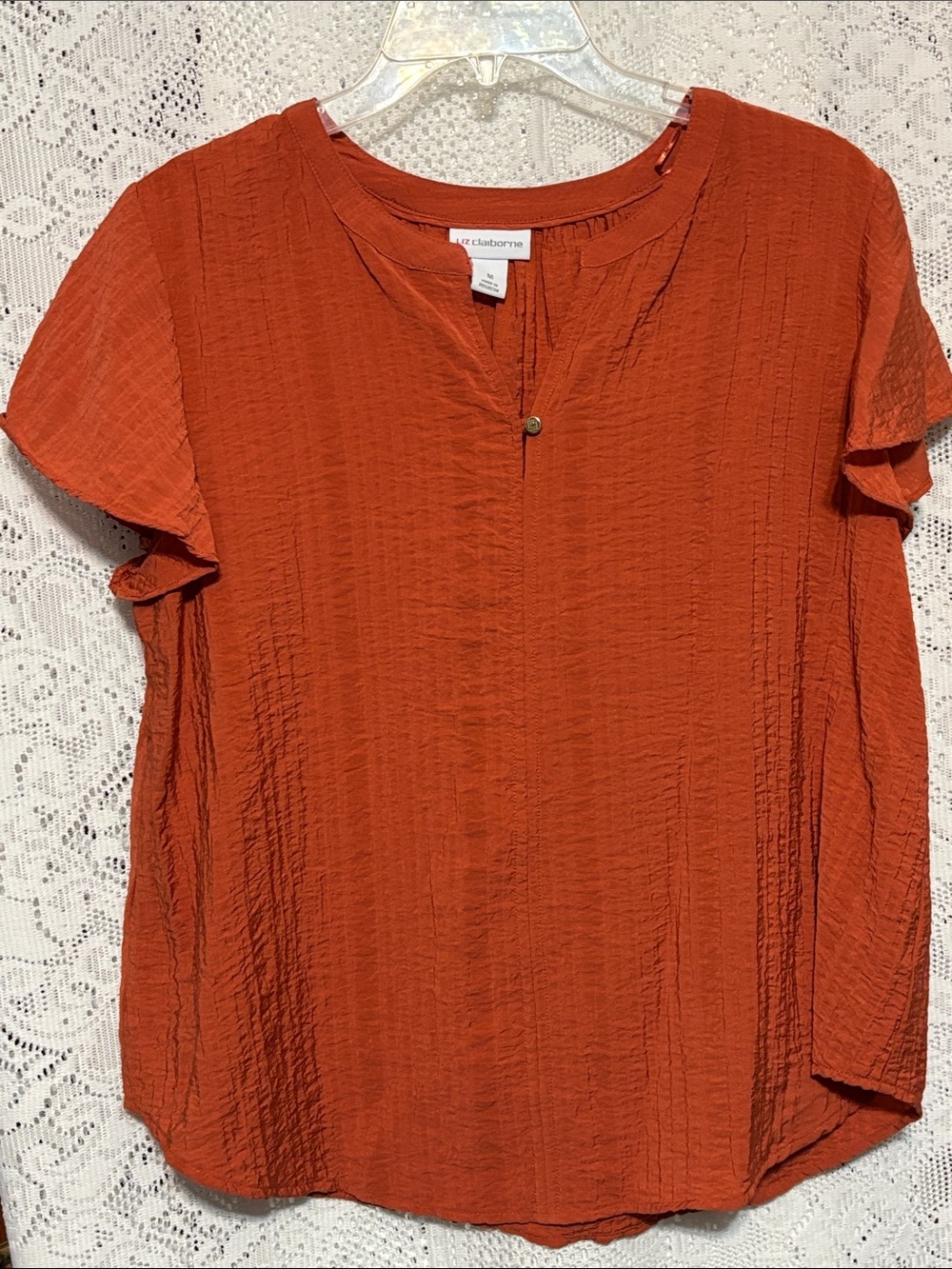 Liz Claiborne Burnt Orange Textured Short Sleeve Blouse